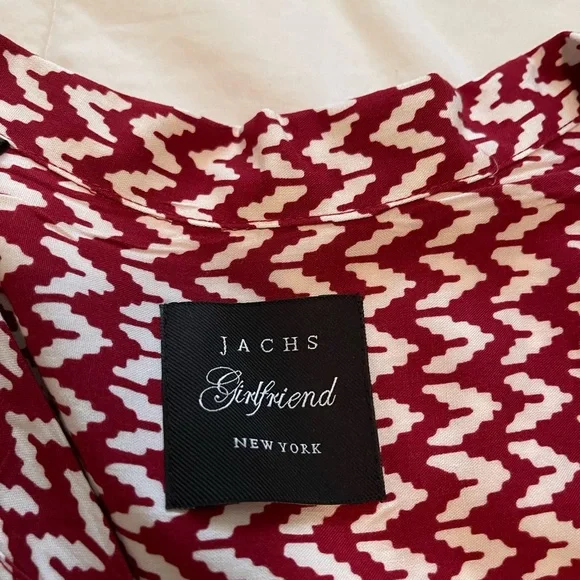 Jachs Red Cap Sleeve Buttoned Blouse with Mandarin Collar NWOT - Picture 3 of 4